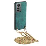 For Xiaomi 12 Pro Vintage Leather PC Back Cover Phone Case with Crossbody Strap(Green)