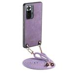 For Xiaomi Redmi Note 10 Pro 5G Vintage Leather PC Back Cover Phone Case with Crossbody Strap(Purple)