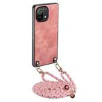 For Xiaomi Mi 11 Lite Vintage Leather PC Back Cover Phone Case with Crossbody Strap(Pink)