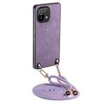 For Xiaomi Mi 11 Lite Vintage Leather PC Back Cover Phone Case with Crossbody Strap(Purple)