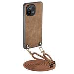 For Xiaomi Mi 11 Lite Vintage Leather PC Back Cover Phone Case with Crossbody Strap(Brown)