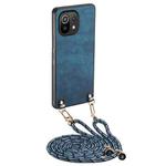 For Xiaomi Mi 11 Lite Vintage Leather PC Back Cover Phone Case with Crossbody Strap(Blue)