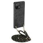 For Xiaomi Mi 11 Lite Vintage Leather PC Back Cover Phone Case with Crossbody Strap(Black)