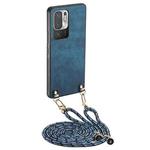 For Xiaomi Redmi Note 10 5G Vintage Leather PC Back Cover Phone Case with Crossbody Strap(Blue)