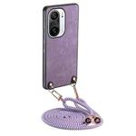 For Xiaomi Redmi K40 Vintage Leather PC Back Cover Phone Case with Crossbody Strap(Purple)