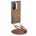 For Xiaomi Redmi K40 Vintage Leather PC Back Cover Phone Case with Crossbody Strap(Brown)