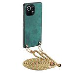 For Xiaomi Mi 11 Vintage Leather PC Back Cover Phone Case with Crossbody Strap(Green)