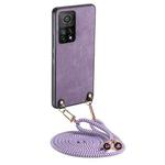 For Xiaomi Mi 10T 5G Vintage Leather PC Back Cover Phone Case with Crossbody Strap(Purple)