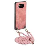 For Xiaomi Poco X3 NFC Vintage Leather PC Back Cover Phone Case with Crossbody Strap(Pink)