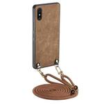 For Xiaomi Redmi 9A Vintage Leather PC Back Cover Phone Case with Crossbody Strap(Brown)