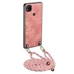 For Xiaomi Redmi 9C Vintage Leather PC Back Cover Phone Case with Crossbody Strap(Pink)