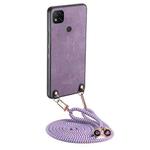 For Xiaomi Redmi 9C Vintage Leather PC Back Cover Phone Case with Crossbody Strap(Purple)