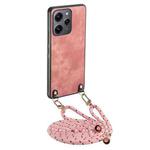 For Xiaomi Redmi 12 4G / 5G Vintage Leather PC Back Cover Phone Case with Crossbody Strap(Pink)