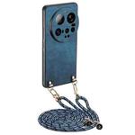 For Xiaomi 15 Ultra Vintage Leather PC Back Cover Phone Case with Crossbody Strap(Blue)