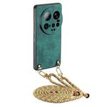 For Xiaomi 15 Ultra Vintage Leather PC Back Cover Phone Case with Crossbody Strap(Green)
