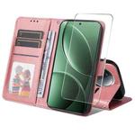 For Redmi K80 ENKAY Card Wallet Calf Texture Leather Phone Case with Screen Film(Pink)