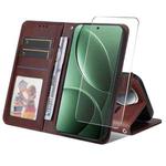 For Redmi K80 ENKAY Card Wallet Calf Texture Leather Phone Case with Screen Film(Brown)