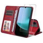 For Redmi 15C 5G /  4G EU 173.1mm ENKAY Card Wallet Calf Texture Leather Phone Case with Screen Film(Red)