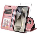 For Samsung Galaxy S25 Ultra 5G ENKAY Card Wallet Calf Texture Leather Phone Case with Screen Film(Pink)