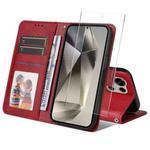 For Samsung Galaxy S25 Ultra 5G ENKAY Card Wallet Calf Texture Leather Phone Case with Screen Film(Red)