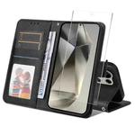 For Samsung Galaxy S24 Ultra 5G ENKAY Card Wallet Calf Texture Leather Phone Case with Screen Film(Black)