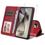 For Samsung Galaxy S24 Ultra 5G ENKAY Card Wallet Calf Texture Leather Phone Case with Screen Film(Red)