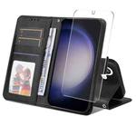 For Samsung Galaxy S24+ 5G ENKAY Card Wallet Calf Texture Leather Phone Case with Screen Film(Black)