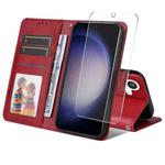 For Samsung Galaxy S24+ 5G ENKAY Card Wallet Calf Texture Leather Phone Case with Screen Film(Red)