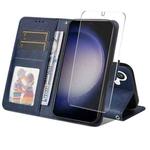 For Samsung Galaxy S24+ 5G ENKAY Card Wallet Calf Texture Leather Phone Case with Screen Film(Blue)