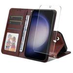For Samsung Galaxy S24+ 5G ENKAY Card Wallet Calf Texture Leather Phone Case with Screen Film(Brown)