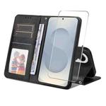 For Samsung Galaxy S25 Edge 5G ENKAY Card Wallet Calf Texture Leather Phone Case with Screen Film(Black)