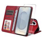 For Samsung Galaxy S25 Edge 5G ENKAY Card Wallet Calf Texture Leather Phone Case with Screen Film(Red)