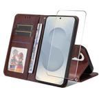 For Samsung Galaxy S25 Edge 5G ENKAY Card Wallet Calf Texture Leather Phone Case with Screen Film(Brown)