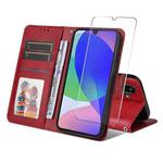 For Samsung Galaxy F16 / M16 ENKAY Card Wallet Calf Texture Leather Phone Case with Screen Film(Red)
