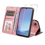 For Samsung Galaxy A25 Japan / A25e ENKAY Card Wallet Calf Texture Leather Phone Case with Screen Film(Pink)