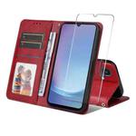 For Samsung Galaxy A25 Japan / A25e ENKAY Card Wallet Calf Texture Leather Phone Case with Screen Film(Red)