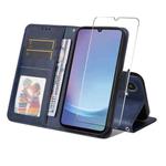 For Samsung Galaxy A25 Japan / A25e ENKAY Card Wallet Calf Texture Leather Phone Case with Screen Film(Blue)