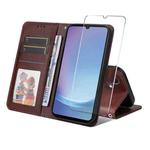For Samsung Galaxy A25 Japan / A25e ENKAY Card Wallet Calf Texture Leather Phone Case with Screen Film(Brown)