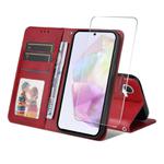 For Samsung Galaxy A56 ENKAY Card Wallet Calf Texture Leather Phone Case with Screen Film(Red)