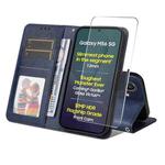 For Samsung Galaxy M56 ENKAY Card Wallet Calf Texture Leather Phone Case with Screen Film(Blue)