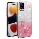 For vivo S7 Gradient Glitter Flower All-inclusive Phone Case(Pink)