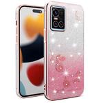 For vivo S10 Gradient Glitter Flower All-inclusive Phone Case(Pink)