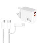 PD31 30W USB-C / Type-C + USB-A Charger with Type-C+8 Pin 2-in-1 Data Cable, UK Plug(White)