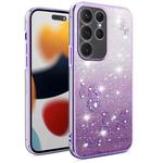 For Samsung Galaxy S23 Ultra 5G Gradient Glitter Flower All-inclusive Phone Case(Purple)