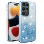 For Samsung Galaxy S23 Ultra 5G Gradient Glitter Flower All-inclusive Phone Case(Blue)