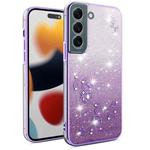 ForSamsung Galaxy S22+ 5G Gradient Glitter Flower All-inclusive Phone Case(Purple)