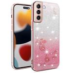 For Samsung Galaxy S21+ 5G Gradient Glitter Flower All-inclusive Phone Case(Pink)