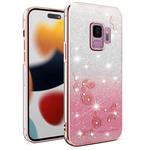 For Samsung Galaxy S9 Gradient Glitter Flower All-inclusive Phone Case(Pink)