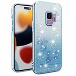 For Samsung Galaxy S9 Gradient Glitter Flower All-inclusive Phone Case(Blue)