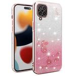 For Samsung Galaxy A12 Gradient Glitter Flower All-inclusive Phone Case(Pink)
